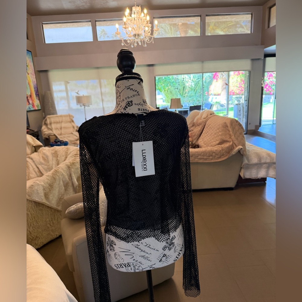 ๐ Forever 21 Luxe XX1 ~ Sparkly Black Mesh Blouse - Picture 13 of 17